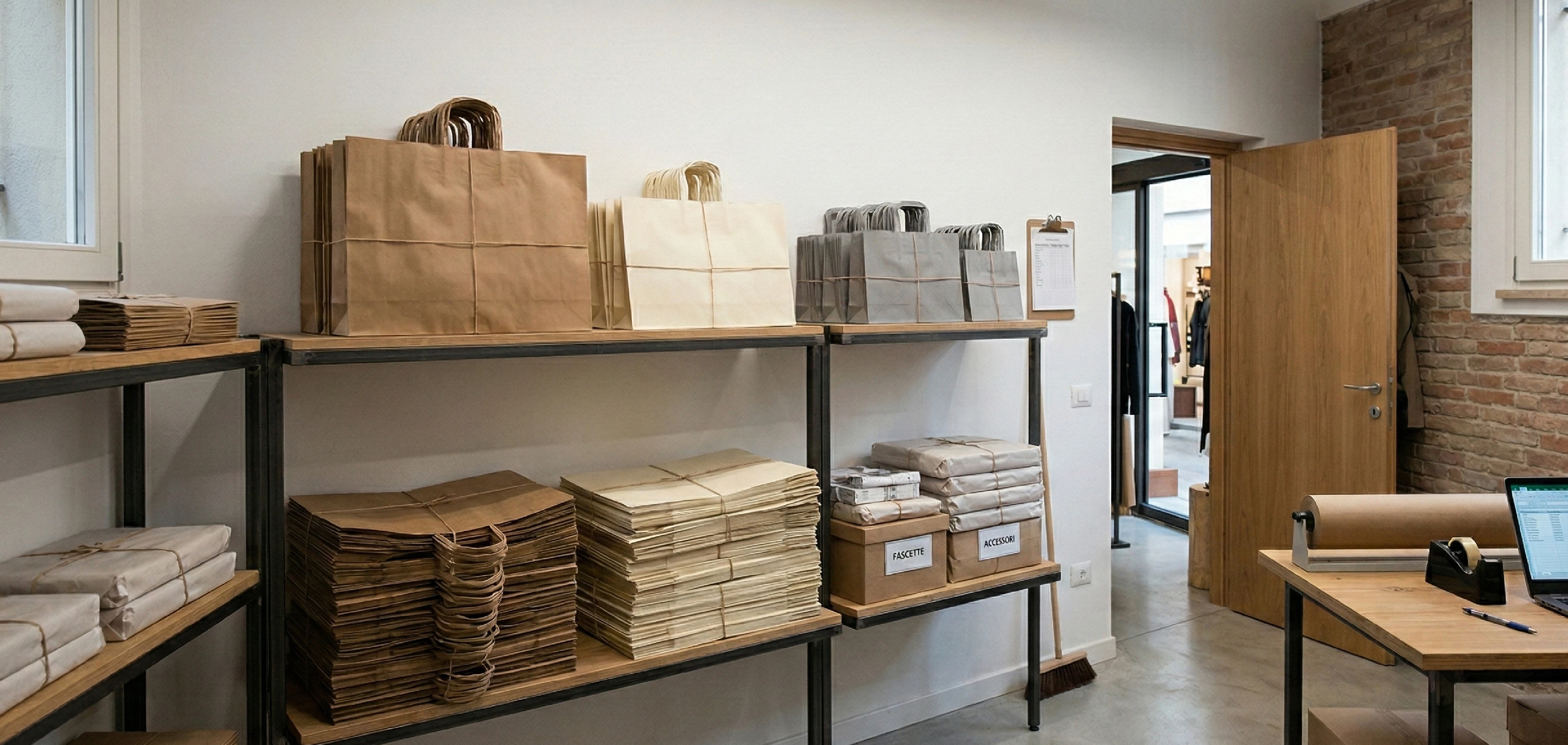 shopper e buste di carta utilizzate nel retail per acquisti in negozio fisico