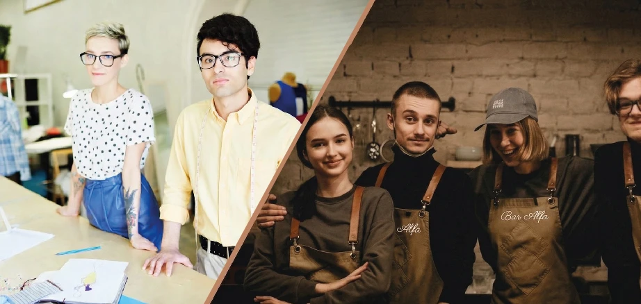 Confronto visivo tra staff coordinato con abbigliamento aziendale coerente e staff con immagine disomogenea