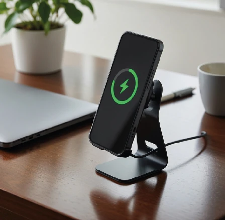 base di ricarica wireless per smartphone come gadget tecnologico aziendale da scrivania