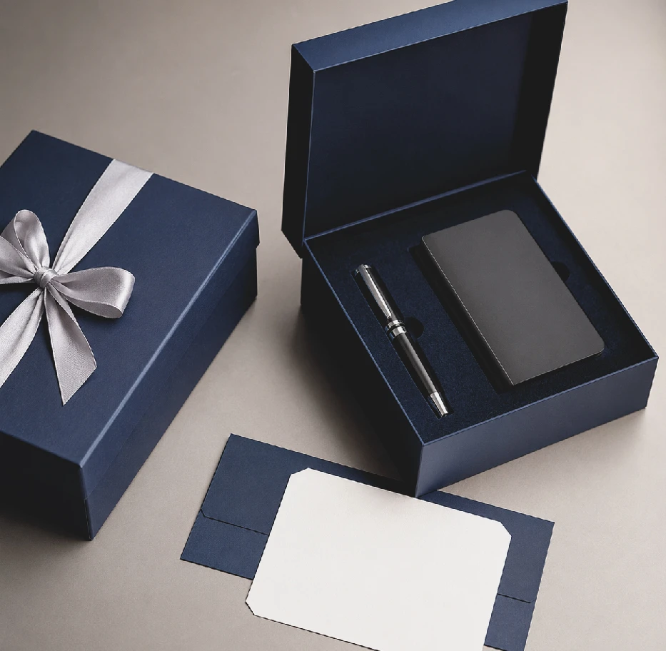 Set regalo aziendale con penna e portacarte in confezione coordinata