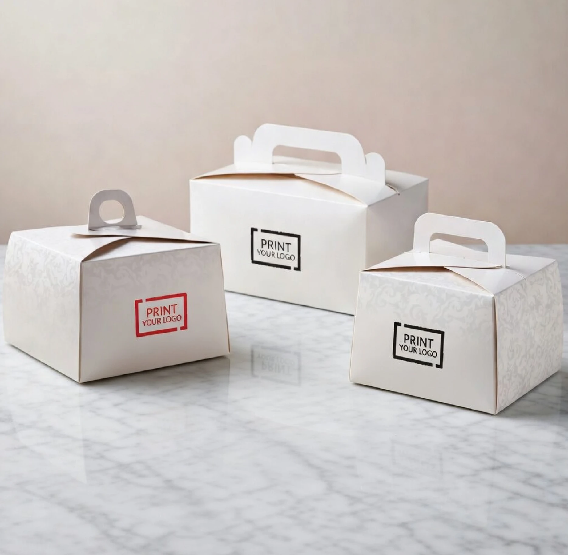 Scatole per pasticceria personalizzate con logo in diversi formati