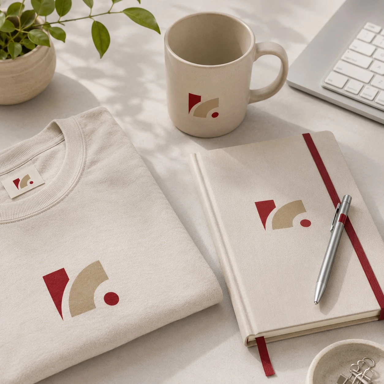 Kit de bienvenida de oficina con camiseta, taza y libreta con bolígrafo coordinados
