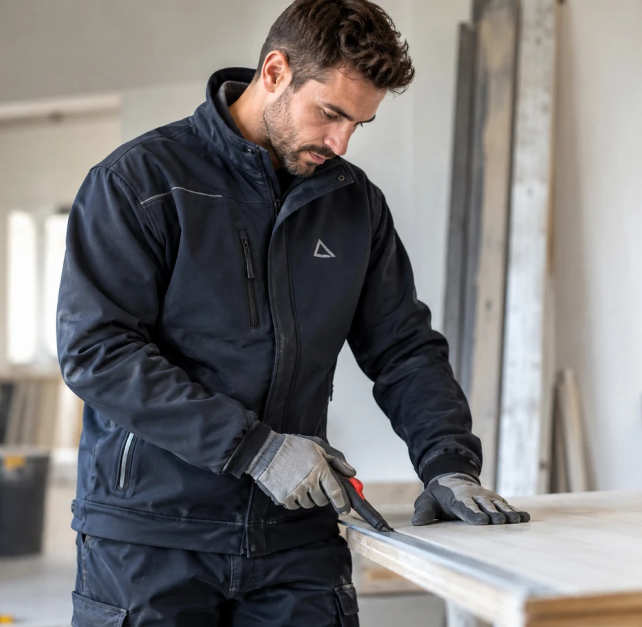 Branded staff workwear with company logo on the chest, a non-hi-vis garment for everyday uniforms